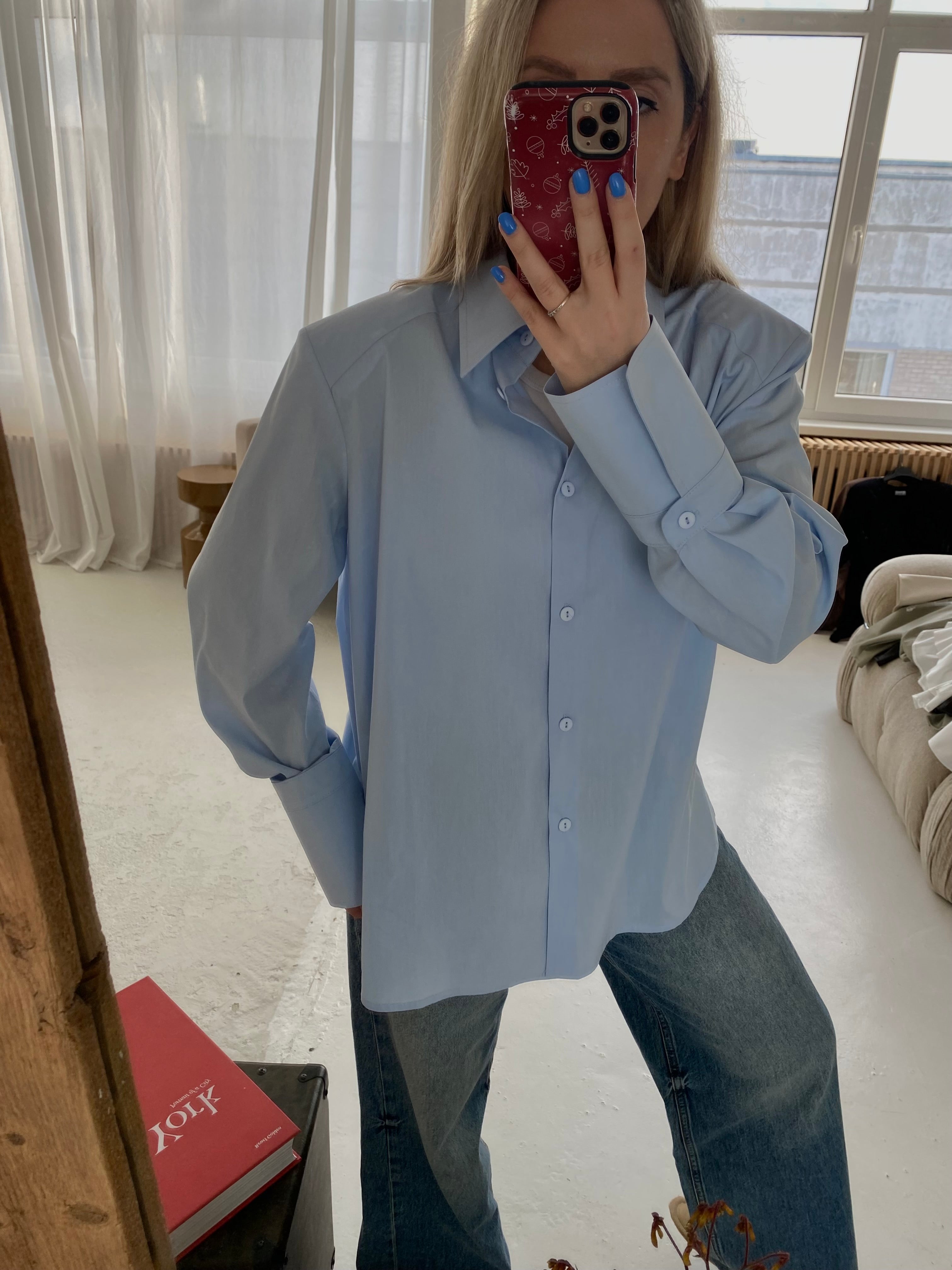 Žydri medvilniniai marškiniai su petukais „Elara Structured Shirt“