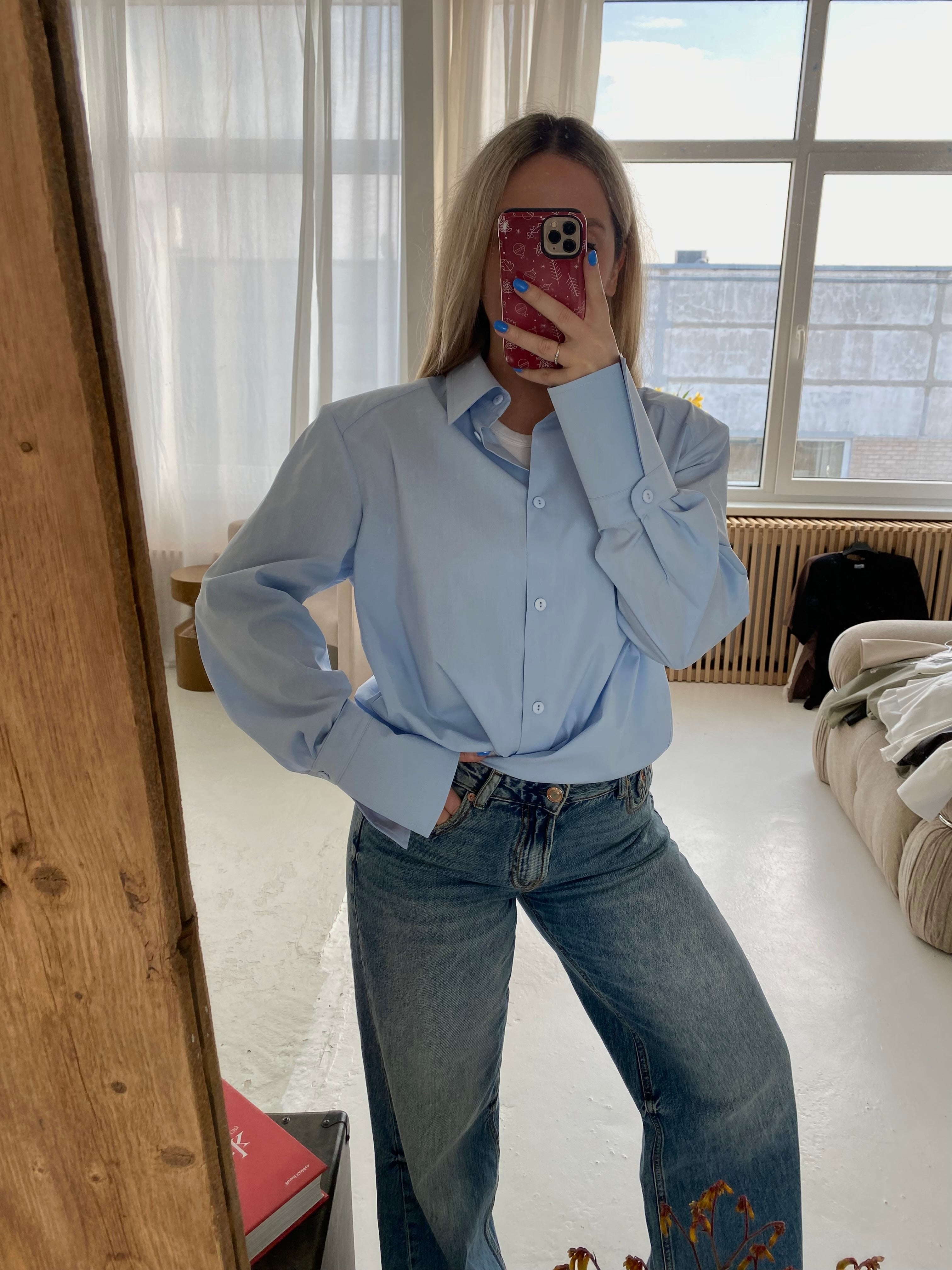 Žydri medvilniniai marškiniai su petukais „Elara Structured Shirt“